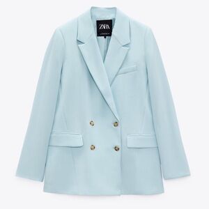 ❌SOLD❌Zara Women's Light Blue Blazer with Gold Buttons